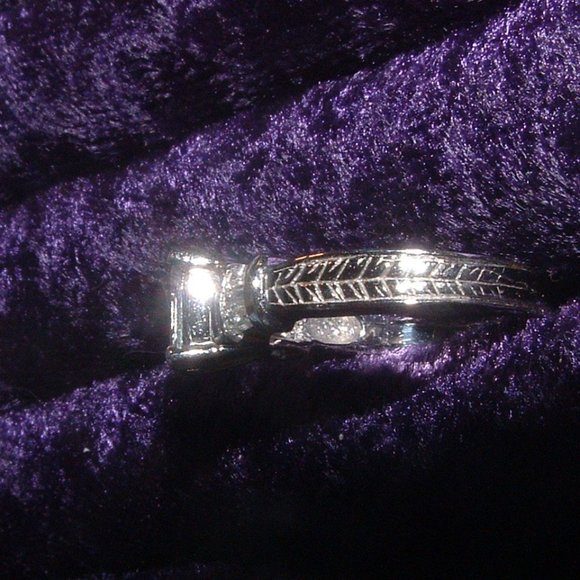 Emerald Cut Cz Engagement Ring Engraved Sides - Picture 3 of 8